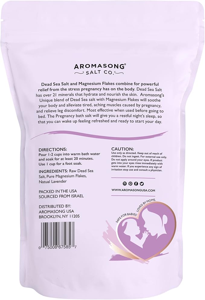 Aromasong Pregnancy Bath Soak 3 LB - 100% Pure Magnesium Flakes with 21 Essential Dead Sea Minerals and Natural Lavender - Better Absorbing Than Epsom Salt