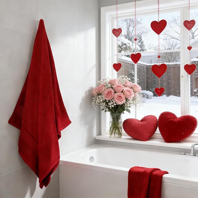 COZYART Red Bath Towel Set 6 Piece, 100% Zero Twist Ring Spun Turkish Cotton 650GSM, Ultra Soft Absorbent Fast Dry Hotel Quality Bathroom Towels