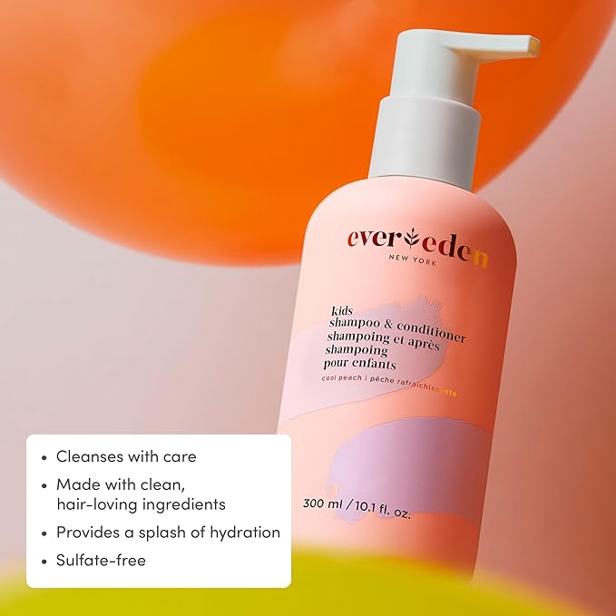 Evereden Kids Shampoo and Conditioner 2 in 1 and Kids Body Wash set | Gentle and Clean Skin Care | Non-toxic Ingredients | Cool Peach scent