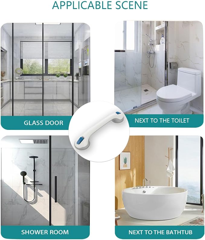 Grab Bars for Bathtubs and Showers, Suction Cup Shower Handle, Removable No Drill Bathroom Safety Assist Grip, Tool Free Install for Seniors and Adults, Shower, Tub, Toilet, RV, 1 Pack