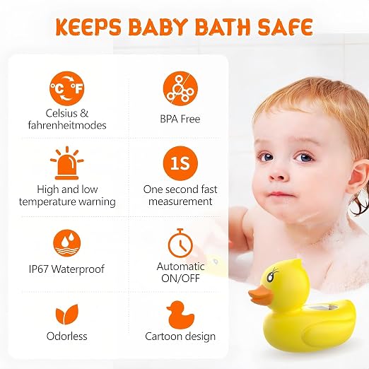 Baby Bath Thermometer for Infants & Todlers, Floating Duck Water Thermometer with Instant Temperature Reading,3-Color LED Safety Alert,Large LCD Display, BPA-Free Bathtub Toy Auto On/Off