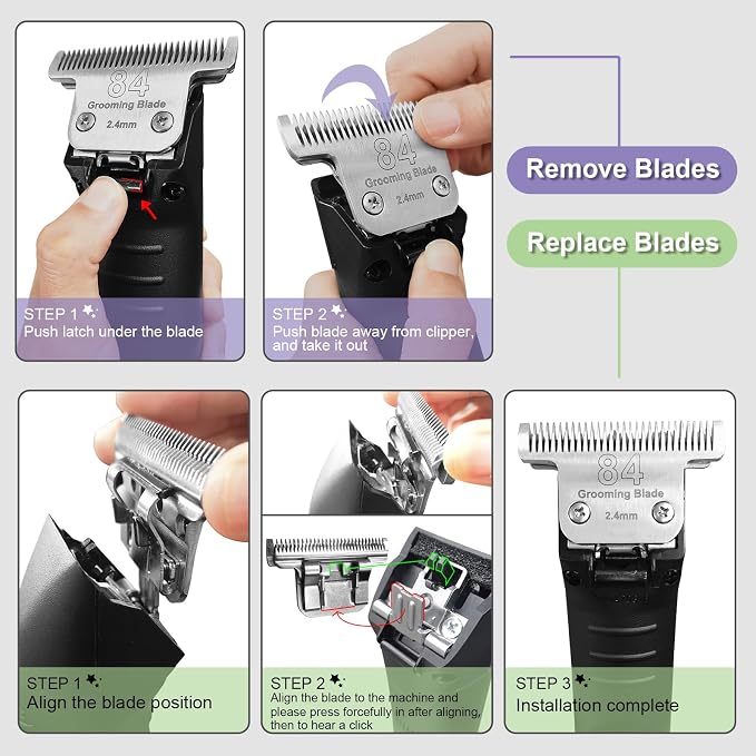 T84# Dog Grooming Blades,Compatible with Andis/Oster A5 Dog Clippers | Compatible with Wahl KM10 dog clipper,Cut Length 3/32"(2.4mm),2 Pack
