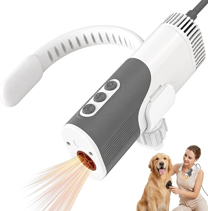 PETNF Hands-Free Dog Dryer for Pet Grooming, 110,000 RPM High Velocity Pet Hair Dryer, 1300W Powerful Neck Hanging Design, 3 Speeds & 5 Heat Settings for Home & Salon