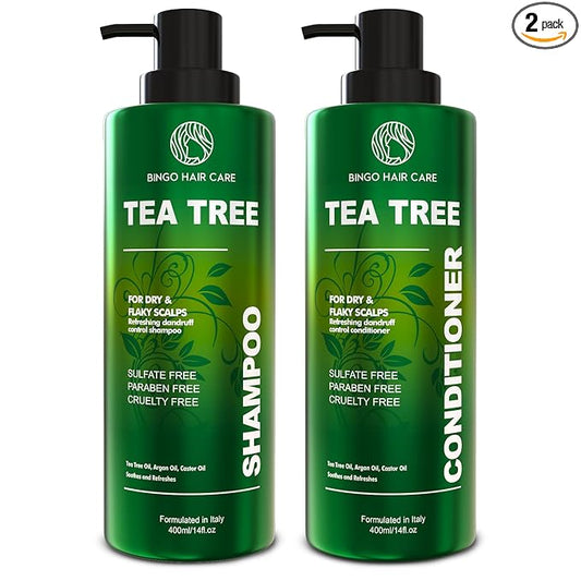 Tea Tree Shampoo and Conditioner Set - Sulfate Free, Anti Dandruff Hair Care for Men and Women - Cleansing Formula for Itchy Scalp and Oil Control - 14 Fl Oz (Set of 2)
