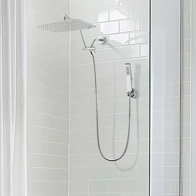 G-Promise All Metal Handheld Shower Head Built-in Power Wash Mode, with 70 Inch Stainless Steel Shower Hose Extra Long and Dual Purpose Hand held Holder, Side Push Button, Chrome