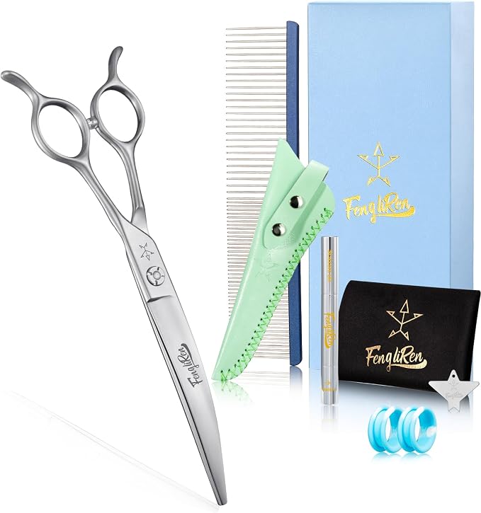 High-end Professional Dog Grooming Curved Scissors Pet Curved Shears 7 Inches Extremely Very Sharp Made Of Stainless Steel Alloy By Hand For Dog Cat Groomer