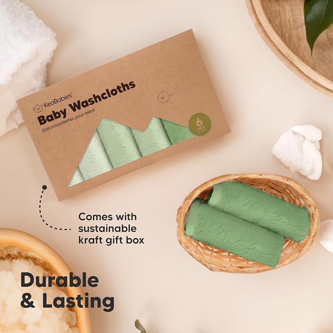 6-Pack Baby Washcloths, Soft Absorbent Washcloths for Face, Body (Verde) | Viscose from Bamboo Washcloths, Baby Towels, Newborn, Kids, Toddlers, Infant, Gentle on Sensitive Skin, 10x10, Reusable