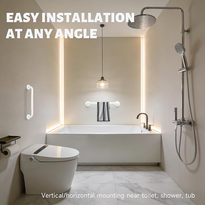 12 Inch Shower Grab Bar 1.25" Dia, 2 Pack White Anti Slip Bathroom Grab Bar, 304 Stainless Steel Knurled Handicap Grab Bars, Safety Support Handrail,Bath Shower Handle for Elderly Injury Senior