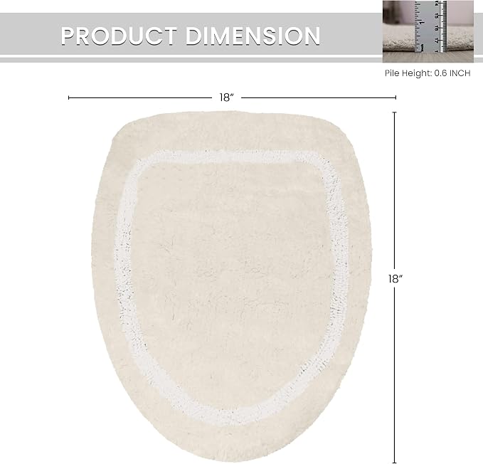 Home Weavers Allure Collection 100% Cotton Toilet Lid Cover, Soft & Absorbent Toilet Seat Cover, Elastic Fit, Machine Washable Bathroom Toilet Lid Topper, 18"x18" Ivory
