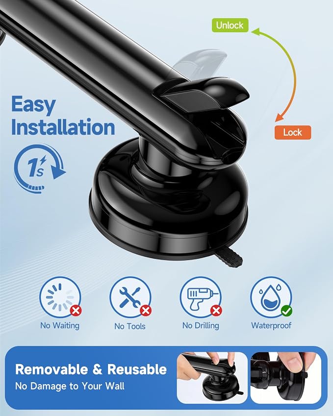 Suction Shower Handle, 2 Pack Grab Bars for Shower and Bathroom, Removable Safety Grip No Drilling & Waterproof, Heavy Duty Suction Cup Bath Handrails Grab Bars for Bathtubs, 11 inch - Black