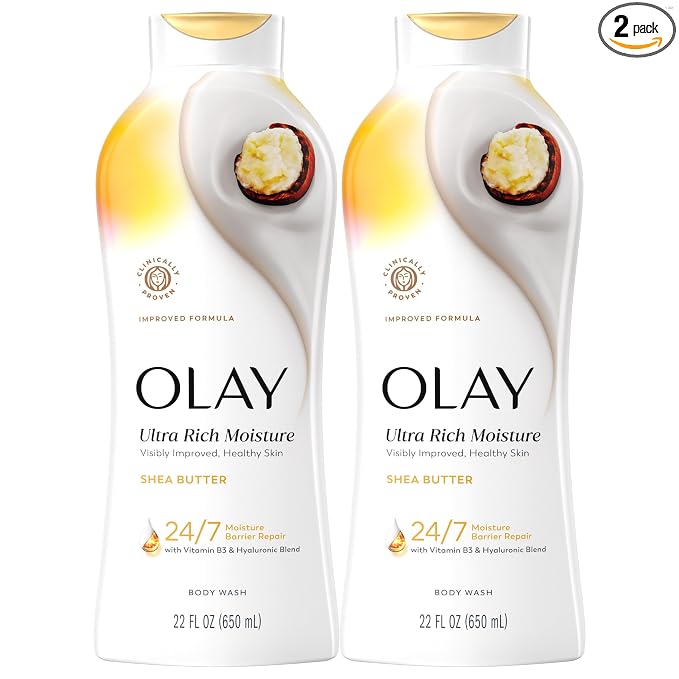 Olay Body Wash for Women, Ultra Moisture, 24/7 Moisture Barrier Repair, Hydrating Formula for Healthy Soft Skin, Vitamin B3 & Hyaluronic Blend, All Skin Types, Shea Butter Scent, 22 fl oz (Pack of 2)