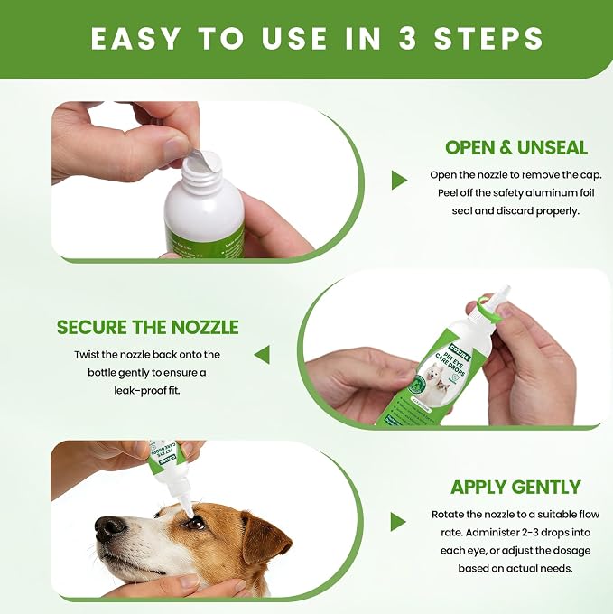 Dog Eye Drops for Allergies & Itching - Relief for Dry Red Eyes, Tear Stain & Discharge, Pet Eye Wash for Dogs & Cats - Gentle Sting-Free Pet Eye Cleaner, 4.2 fl oz