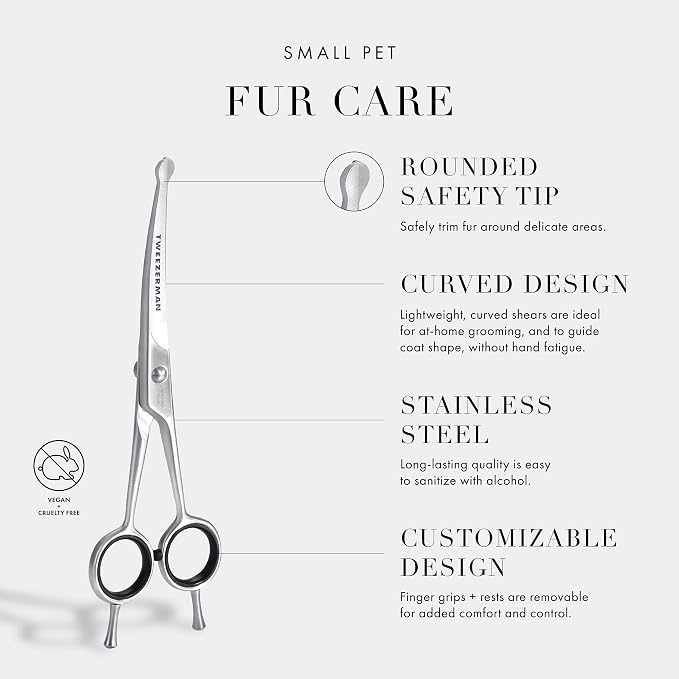 Tweezerman 7" Pet Grooming Scissors with Safety Round Tips, Professional Curved Grooming Shears for Dogs and Cats