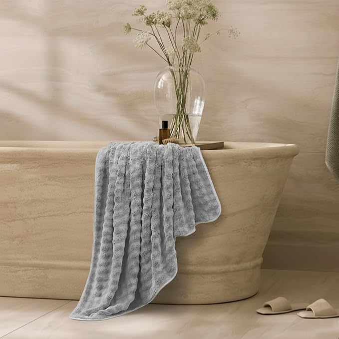 KBY Bath Towels Set 6 Piece 40x80 Inches，2 Extra Large Bath Sheets 2 Hand Towels 2 Washcloths，Highly Absorbent Quick Dry Microfiber,Ultra Soft Towel Set for Bathroom，Spa，Gym， Hotel(Gray