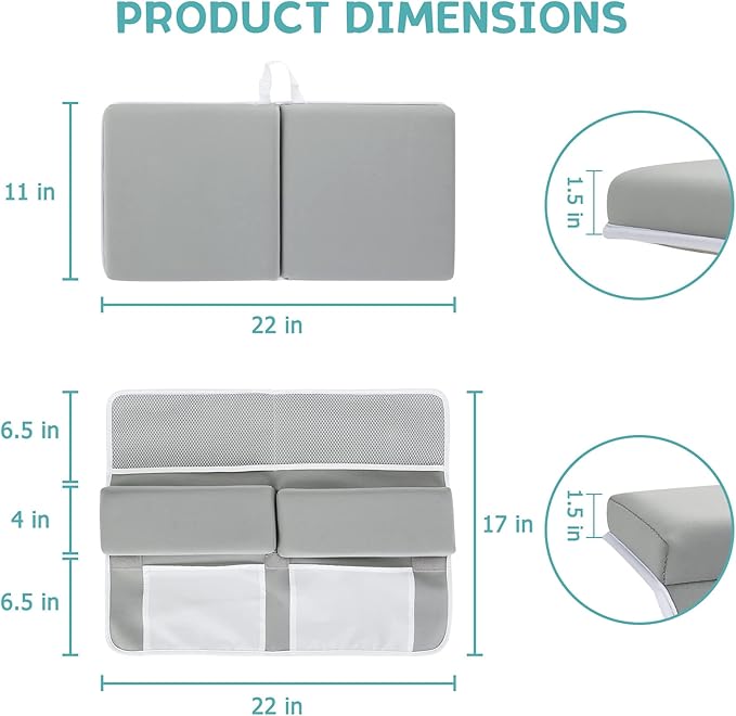 Beyoung Baby Bath Kneeler and Elbow Kneeling Rest Pad Set, Thickened Bathtub Kneeler Pad with Memory Foam and Bath Toys Organizer, Ideal Bath Kneeling Pad for Bathing Baby,Grey