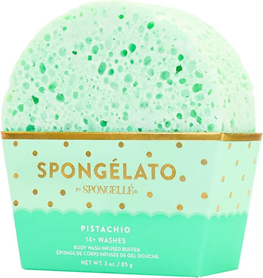 Spongellé Pistachio Spongélato Bath Sponge | Built-In Body Wash & Body Scrubber, Shower Loofah Sponge for Women | 14+ uses