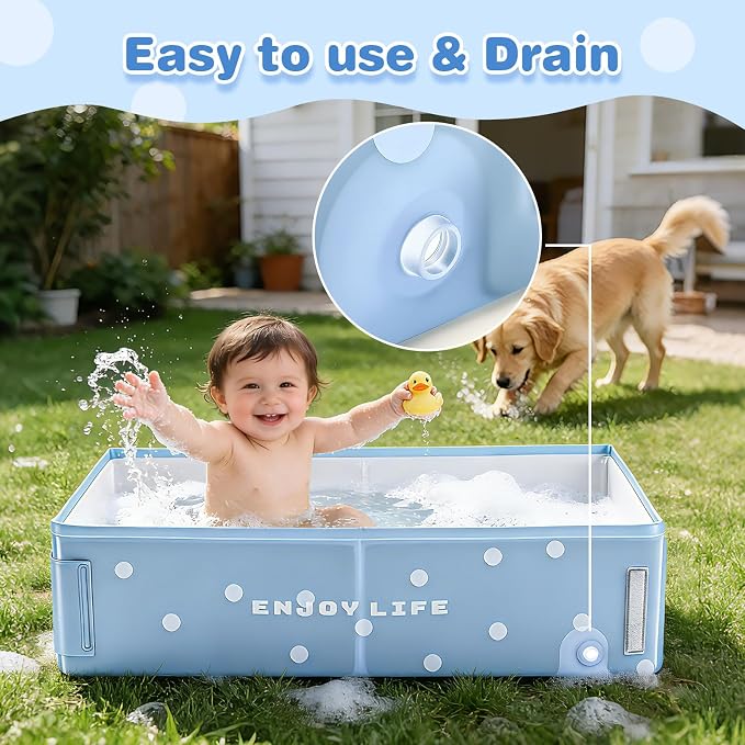 Toddler Bath Tub for Shower, Foldable Baby Bathtub, Portable Kids Bathtub & Collapsible Bathtub for Toddlers 1-8, Infant Newborn, Travel Baby Bath, Bañera para Bebé, Blue