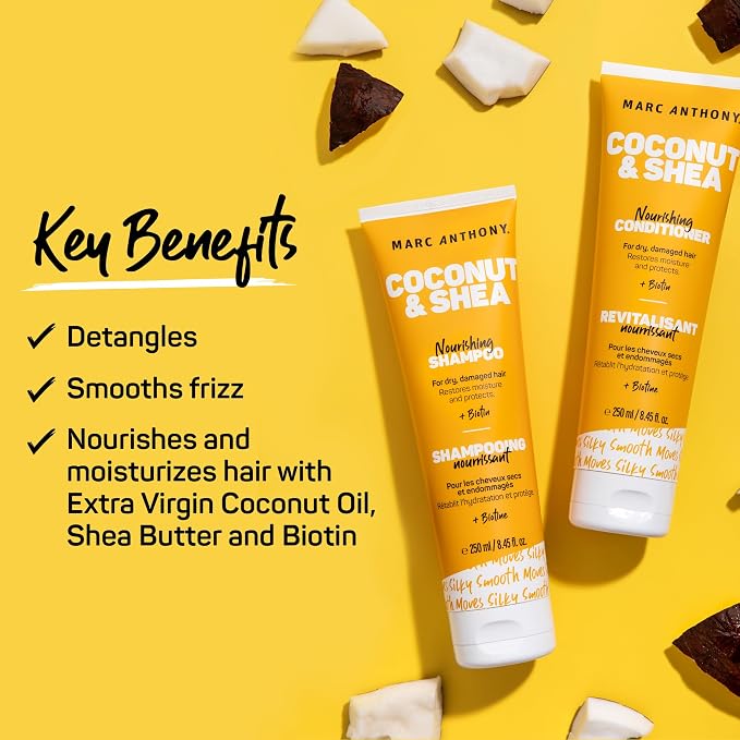 Marc Anthony Volumizing Shampoo and Conditioner Set with Coconut Oil & Shea Butter - Nourishing & Hydrating Haircare Infused with Biotin for Dry & Damaged Hair - Restore Moisture & Protects Hair