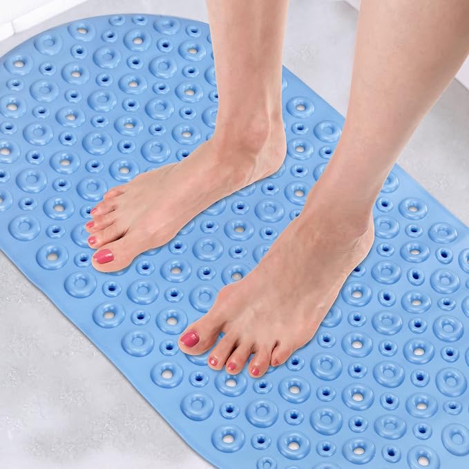 DecorRack Oval Bathtub Mat, Non-Slip PVC Shower Mat with Safety Suction Cups, Latex Free Quick Draining Design, 27 x 15 inches