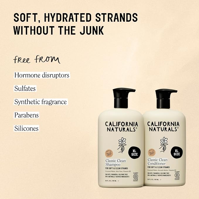 California Naturals Classic Clean Vanilla Bloom Shampoo & Conditioner Set, Natural, Vegan, Cruelty, Silicone, Paraben, and Sulfate Free Shampoo, All Hair Types, 20 Fl Oz (Pack of 2)