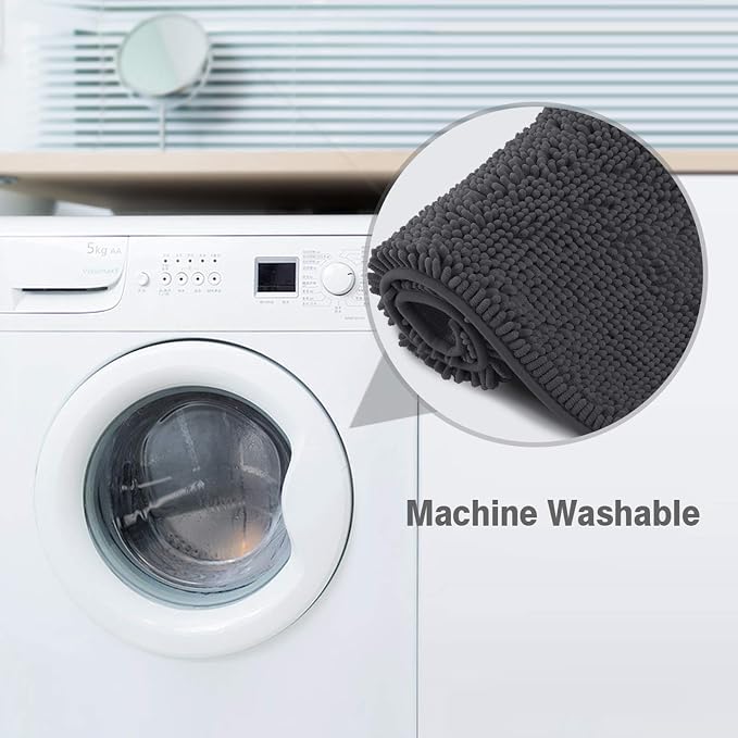 ITSOFT Plush Bathroom Rug 47"" x21, Absorbent Machine Washable Non Slip Chenille Bath Mats, Quick Dry Bathmat, Bath Rugs for Bath, Shower, Bedroom, Door Mat, Charcoal Gray
