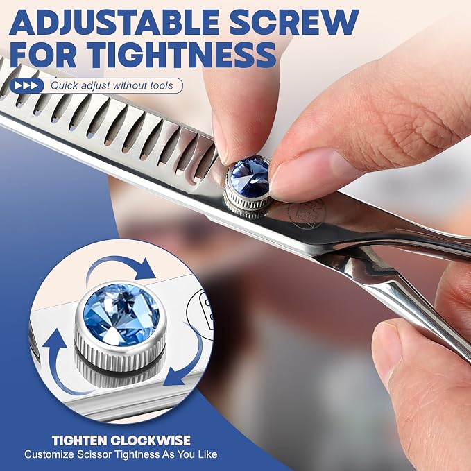 Moontay Professional Dog Grooming Straight, Curved, Thinning/Blending/Chunking Scissors Kit, JP-440C Stainless Steel Pet Cat Hair Cutting/Trimming Shears, Silver (7.5" (24-Tooth))