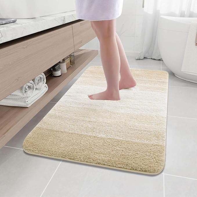 Arotive Microfiber Bathroom Rugs, Shaggy Soft and Absorbent Bath Rug, Thick Plush Machine Washable Dry Bath Mats for Bathroom, Tub and Shower, 44x32, Light Beige, Rectangular