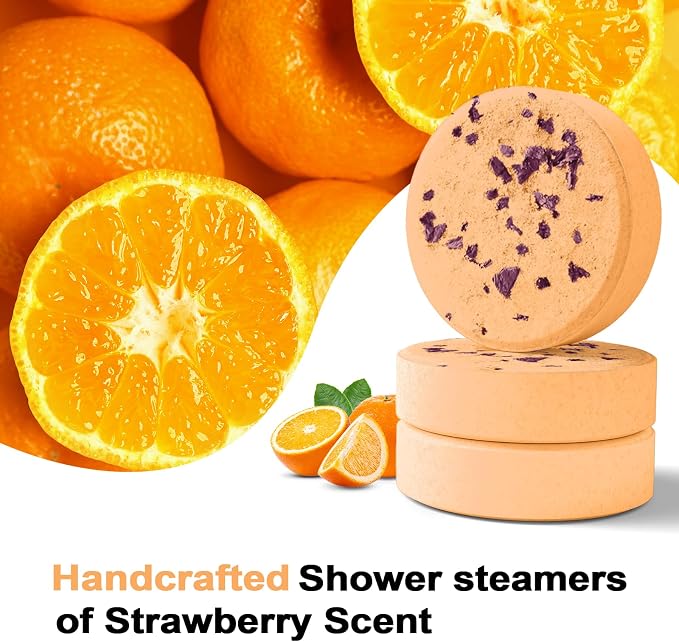 SWCANDY Orange Shower Steamers 8 Pack, Home Spa Self Care | Bright citrus aromatherapy with natural essential oils; shower gift for women, men, wife & husband.