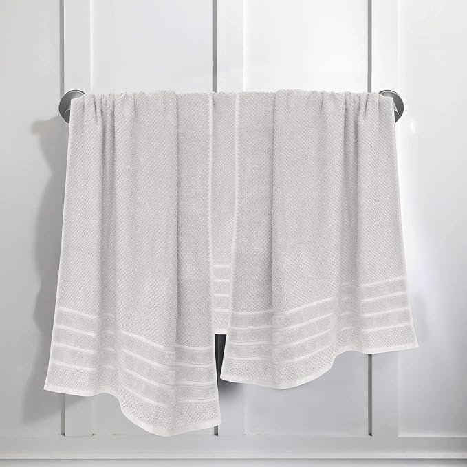 Feather & Stitch 100% Cotton 625 GSM Bath Towel Set of 6, Ultra Soft Highly Absorbent 2 Bath Towels, 2 Hand Towels & 2 Washcloth - Luxury Quick Dry Shower Towels (Silver)
