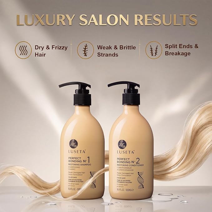 LUSETA Bond Repair & Revitalizing Shampoo and Conditioner Set for Chemically Damaged Hair. Deep Moisture to Smooth Frizz & Add Shine. Strengthens Hair Structure with Rosemary & Marula Oils, 2x16.9 oz