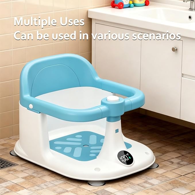 Baby Bath Seat for Infant 6 Months & Up - Adjustable Toddler Bathtub Chair with Secure Wrap Design & Temperature Sensor, Non-Slip Base for Infant Bath Safety (Blue)