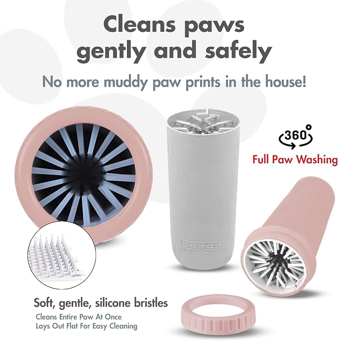 Dexas MudBuster Large Dog Paw Cleaner, Blush, Fits 2.5"-3.5" Wide Paws, Gentle Silicone Bristles for Quick, Easy Cleaning