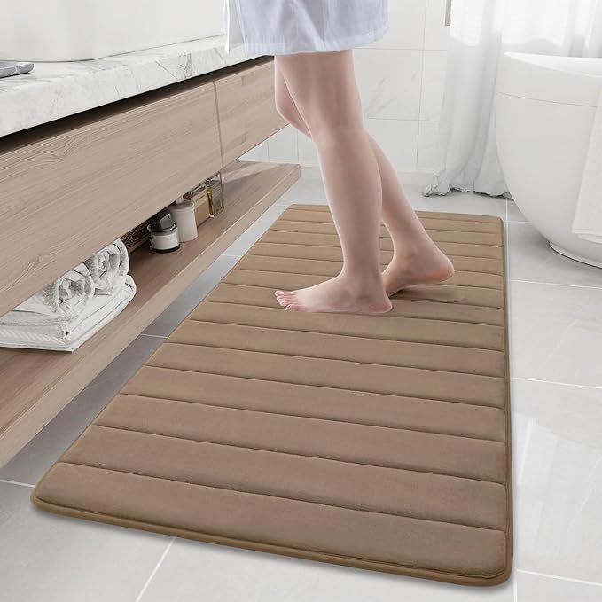 Buganda Memory Foam Bath Mat, 60" x 24", Ultra Soft Bathroom Rugs, Water Absorbent and Machine Washable Bath Rug Runner for Bathroom, Shower, and Tub, Mocha