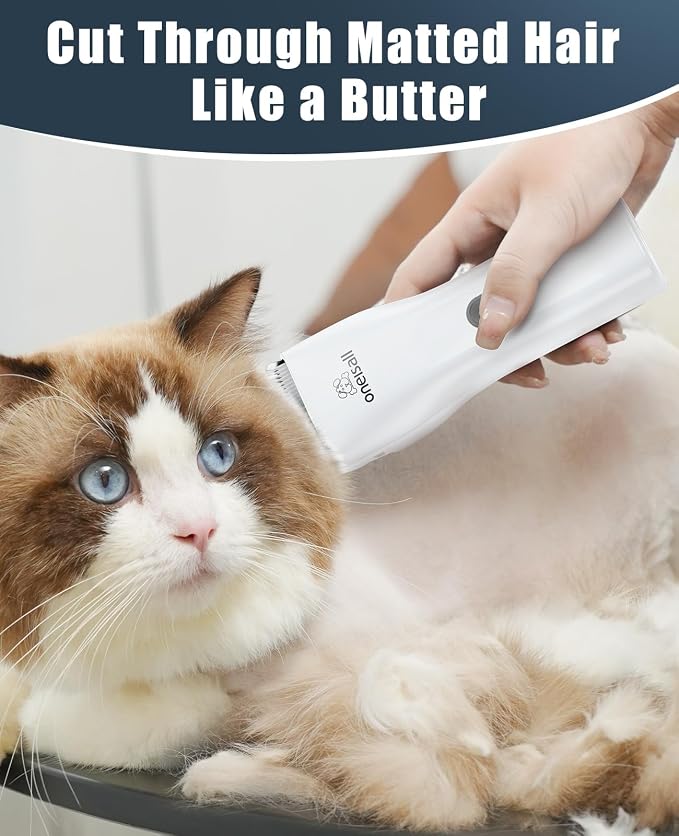 oneisall Pet Clippers for Cat Matted Hair, Quiet Pet Shaver for Cats | Waterproof Cordless Cat Clippers for Matted Long Hair with Storage Bag,Lightweight and Easy to Use for Cat, Pet, Small Dog