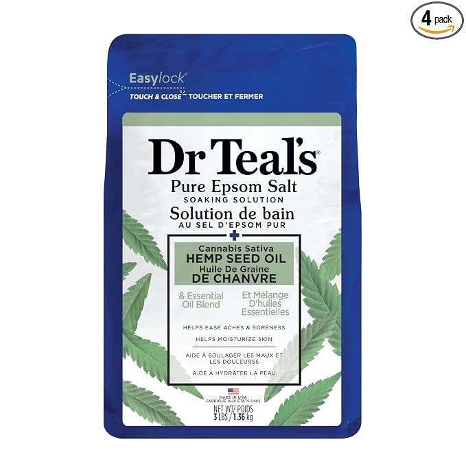 Dr Teal's Pure Epsom Magnesium Salt Soak, Cannabis Sativa Hemp Seed Oil, 3 lb