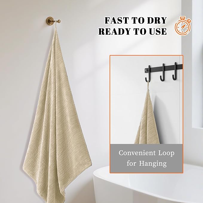 Bath Towels Set of 4 Extra Large 35 x 70 Inches,Luxury Thick High Absorbent and Quick Dry Bath Sheet,Ultra Soft Microfiber,Bathroom,Beach,Yoga,Sport,SPA,Fitness (Beige)