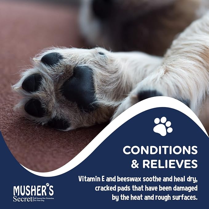 Musher’s Secret Dog Paw Wax 200g – Natural Paw Balm for Dogs with Vitamin E – Helps Protect Paws from Hot Pavement, Ice & Salt – Moisturizes Cracked Pads – Lick-Safe, Non-Toxic Dog Paw Protector