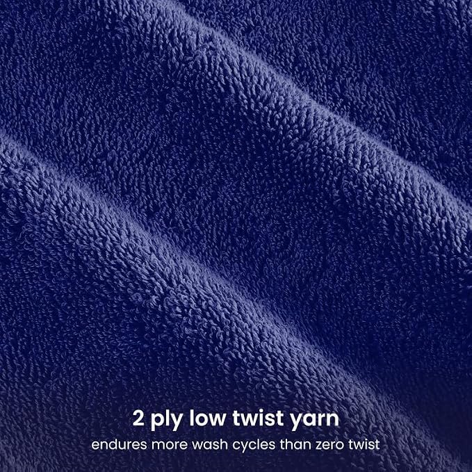 BIOWEAVES 100% Organic Cotton Bath Towel Set | 700 GSM Plush 6-Piece Premium Towel Set GOTS Certified, 2 Bath Towels, 2 Hand Towels & 2 Washcloths - Navy Blue