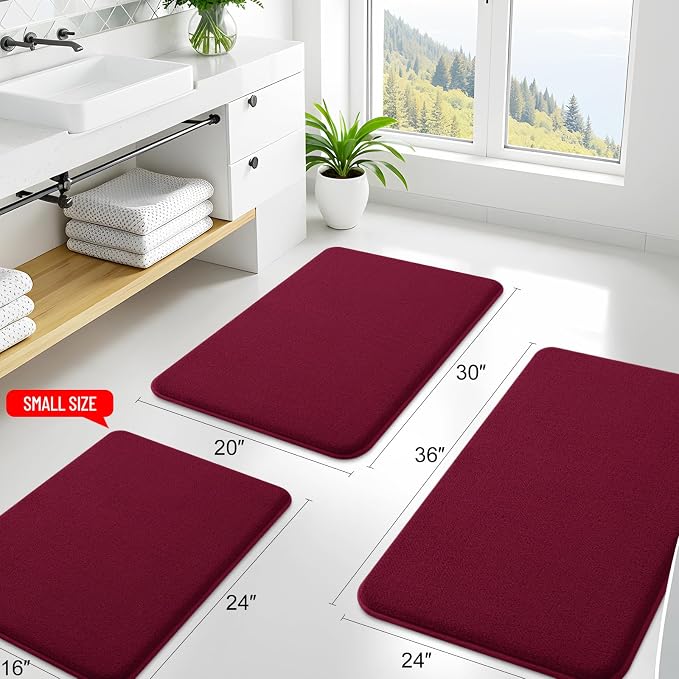 Smiry Memory Foam Bath Mat 48x32, Extra Soft Bathroom Rug, Ultra Absorbent, Quick Dry, Machine Washable Bathroom Mat for Shower, Tub & Floor Decor, Burgundy