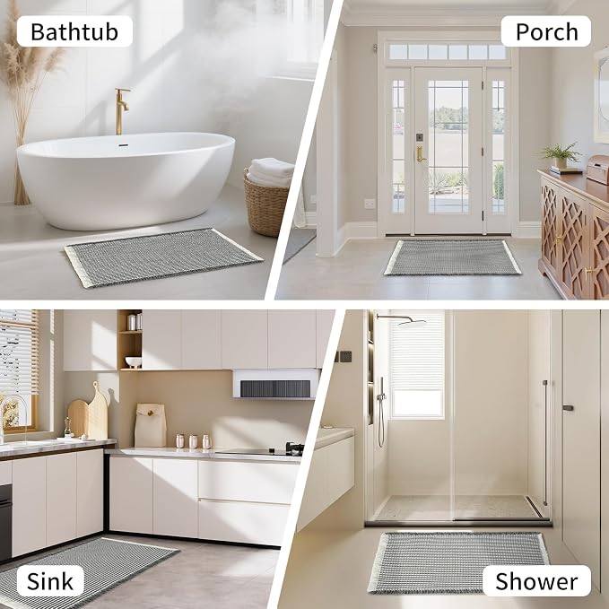 Waffle Bath Mat - Super Water Absorbing Bath Mat Quick Dry, Bathroom Rugs Non Slip Washable, Rubber Backed Bathroom Mat for Bathroom Floor, Tub and Shower, 17" x 24", Dark Grey & White