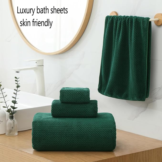 YTYC 29x59 Inch Bath Towels Set of 6 Large, Super Soft Absorbent Lint Free Microfiber Towels for Bathroom 80% Polyester (Dark Green, 6 Piece)