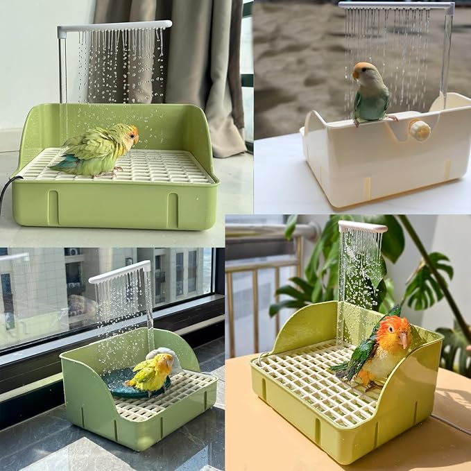 Electric Large Bird Bathtub,Parrots Bath Shower with USB Pump, Birdbath Bowl Waterfall Bird Bath for Garden,Birdcage,Indoor,Outside -Perfect for Parakeet/Cockatoo/Cockatiel/ Lovebird/Budgie (Green)