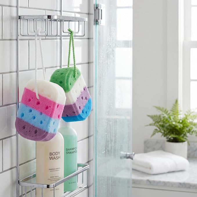 Boao 5 Pieces Soft Bath Sponge Shower Natural Gentle Soothing Body Fiber Exfoliating Shower Sponge Wash Bouquet for Women Men, Random Color (Vibrant Color)
