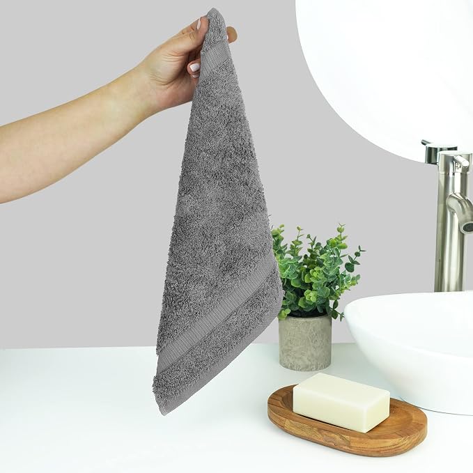 Chakir Turkish Linens 4 Piece Washcloth Set, 100% Cotton Luxury Turkish Washcloths for Bathroom, Soft Absorbent Washcloths, 13 x 13 Inches, Gray