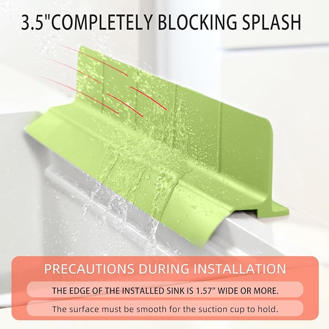 23" Ultra Silicone Sink Splash Guard Released in 2026 for Kitchen Sink,Bathroom and Island,with 3.5" High Splash Guard & 7 Strong Suction Cup (Matcha Green)