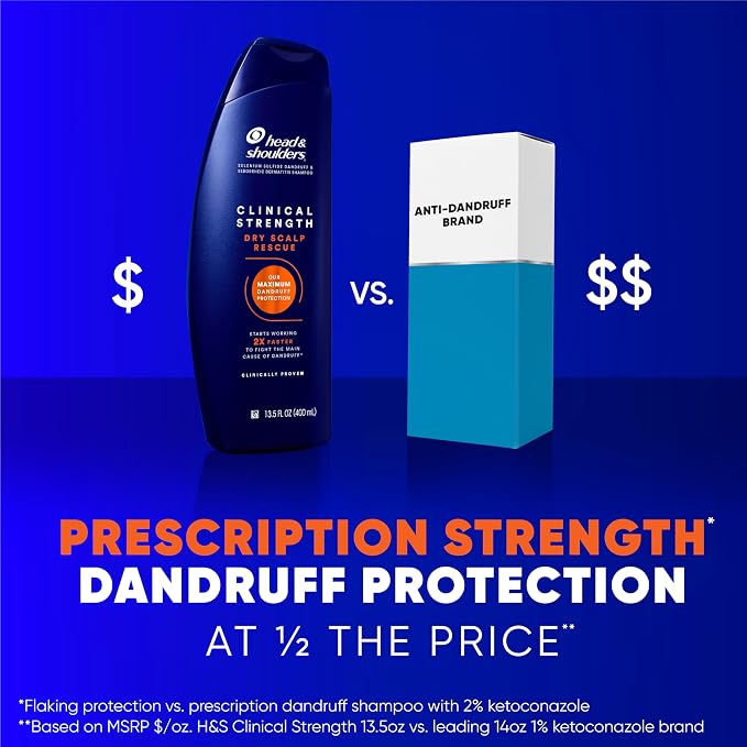 Head & Shoulders Anti-Dandruff Shampoo, Clinical Strength Dry Scalp Rescue, 1% Selenium Sulfide, Seborrheic Dermatitis Relief, Dry Scalp, 13.5 fl oz + Conditioner, 9.1oz