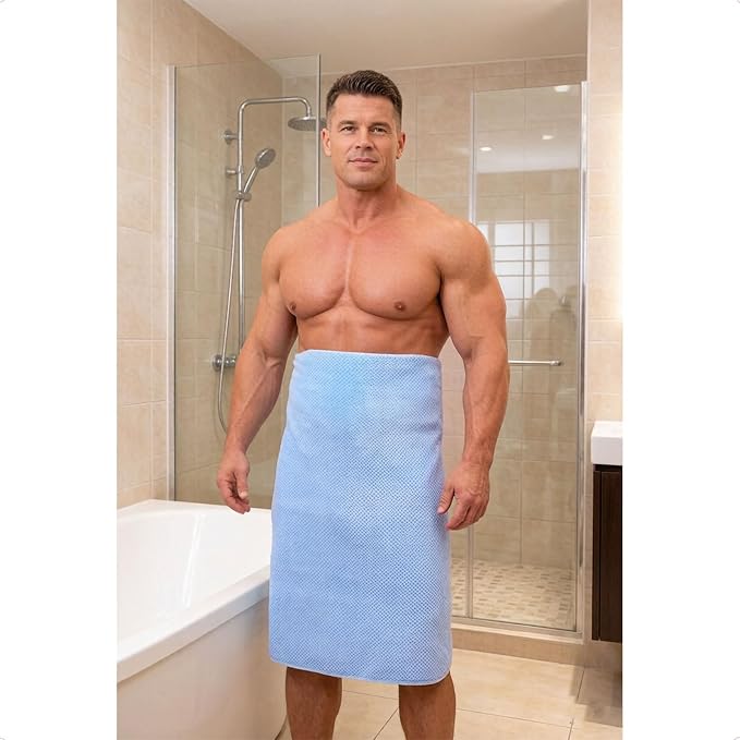2 Pack Bath Towel Set, Waffle Bath Towel Set, Microfiber Super Soft Highly Absorbent, Sturdy Quick Drying Towels for Bathroom, Gym, Sports, Yoga (2 Piece 27" x 55", 2Blue)