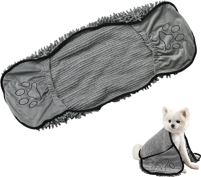 1 Pcs 30x13 Inches Super Absorbent Dog Towel, Grey Quick Drying Pet Grooming Towel with Hand Pockets, Soft Bath Towels for Shower & Bath Supplies/Dogs and Cats