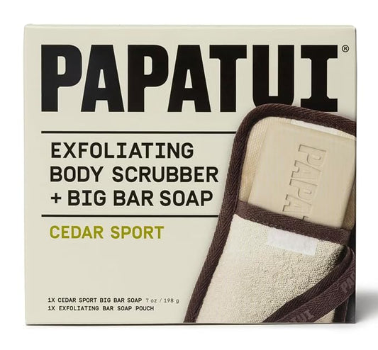 PAPATUI Exfoliating Body Scrubber and Big Bar Soap 7 oz Cedar Sport