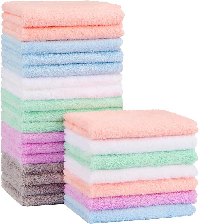 Orighty Baby Washcloths 24-Pack(7''x9''), Microfiber Coral Fleece Baby Towels, Super Soft and Absorbent Wash Cloths for Newborns, Infants and Toddlers, Gentle on Delicate Skin for Face Hands and Body